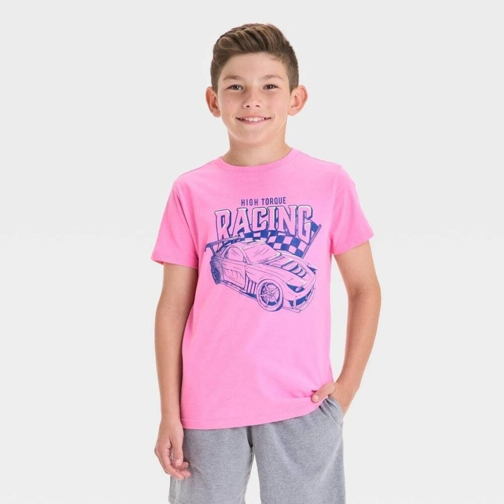 NEW Boys' Large Husky Short Sleeve Racing Graphic T-Shirt - Cat & Jack Crew Neck